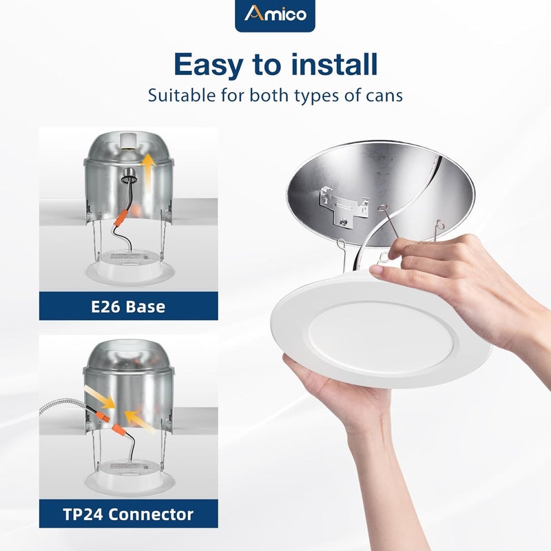 Amico Recessed Lighting 5/6 Inch, 24 Pack 5CCT Flat LED Can Lights, 2700K/3000K/4000K/5000K/6000K Selectable,12W Eqv 120W, 1050LM Brightness, Retrofit Installation - ETL & FCC - Image 2